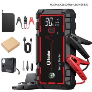 3000A Peak Portable Car Jump Starter with USB QC 3.0 Fast-Charge Port, Emergency Battery Pack with LED Flashlight for Roadside Assistance, Car Essential #TOP PICKS